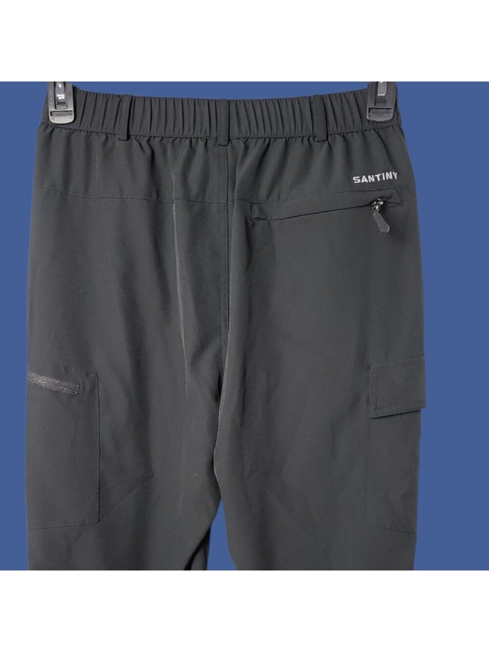 Santiny Womens Cropped Cargo Pants W/Elastic Waist & Adjustable Hem Black Small - Picture 12 of 15